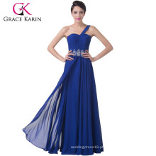 Grace Karin Mulheres Longo Estilo Formal One Shoulder Dress Evening 2015 Sequins Beaded Chiffon Blue Evening Dress CL6185
